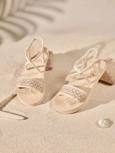 Tropiscape 時尚交叉帶低跟涼鞋帶外漏高跟鞋適合女士