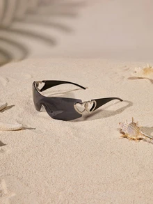 Tropiscape 1pc Plastic Frameless Wrap-Around Decorative Fashion Fashion Glasses Y2K Fest Music Fest For Summer Beach Vacation, Outdoor, Travel Preppy Style For Back To School - Dark Grey - View 5