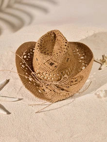 Tropiscape 1顶手工时尚巴拿马草帽，波西米亚风沙滩遮阳帽，防紫外线遮阳帽，休闲防风帽，田园风，夏季穿搭 - 彩色 - 查看 4