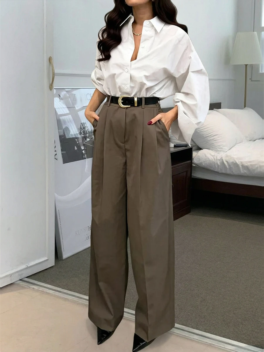 Quần dài dệt kim nữ, kiểu dáng thường ngày, thích hợp cho kỳ nghỉ và công sở. - màu nâu - Xem 1