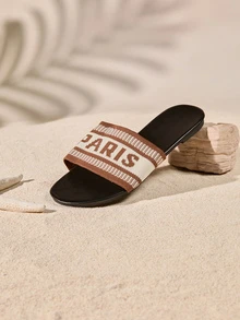 Women's Fashionable Flat Slippers For Outdoor Activities,2024 New Style Cottagecore,SummerOutfit - Khaki - View 4