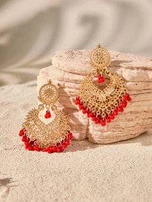 1pair Fashionable Zinc Alloy Bead Tassel Drop Earrings For Women For Daily Decoration - Multicolor - View 2