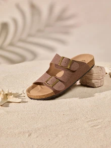 Tropiscape 女士簡約夏日開背舒適度假拖鞋，黑色平底木屐涼鞋 - 棕色 - 查看 2