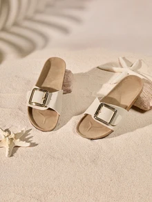 Tropiscape 全新时尚白色一脚蹬平底穆勒凉鞋（女款） - 米色 - 查看 1