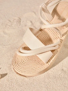 Tropiscape 女士交叉平底度假仿麂皮露跟涼鞋 - 米色 - 查看 3