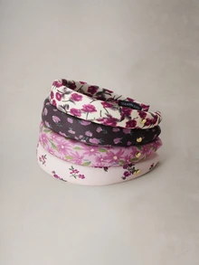 Hatastic 4件/1件裝女性花卉印花海綿髮箍，粉色、棕色、米色與紅色，時尚百搭優雅簡約設計髮飾，適合日常外出、休閒、派對、通勤、度假、馬尾、盤髮、洗臉、化妝、搭配穿搭，髮箍髮圈頭飾，開學季 - 彩色 - 查看 3