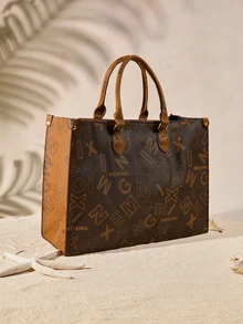 Tropiscape Bolso de compras de doble bloque con estampado clásico francés, de gran capacidad, versátil para ir y venir, llamativo bolso de trabajo para mujeres con estilo campestre y de verano - Multicolor - Ver 4