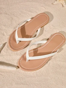 Tropiscape 大码女士人字拖，平底沙滩度假休闲人字拖 - 白色 - 查看 3