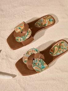 Tropiscape Nuevas sandalias para mujer 2026 Populares sandalias de tacón bajo tipo slip-on Sandalias casuales para mujer Zapatos de playa de punta abierta Tallas grandes 41-44 Cottagecore, Atuendo de verano - Bronce - Ver 3
