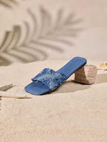 Tropiscape 女士时尚方头平底凉鞋，春夏季百搭一脚蹬平底凉鞋 - 藍色 - 查看 5