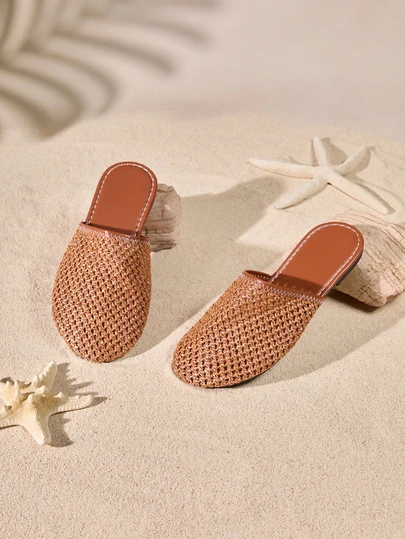 Tropiscape 女士时尚镂空编织平底拖鞋，波西米亚风透气沙滩拖鞋