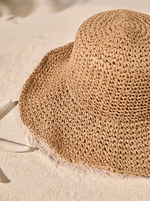 Tropiscape 宽边经典草帽，女士沙滩太阳帽，多功能防晒渔夫帽，春夏季 - 卡其色 - 查看 4