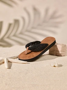 Tropiscape New Original Design American Simple And Elegant Fairy Style Lace Slippers, Seaside Vacation Sexy, Bright And Charming, High Grade, Open Toe Breathable, Lightweight And Comfortable Hollow Black Lace Sandal - Black - View 2