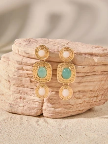 Tropiscape 1 Pair European Style Geometric Long Earrings, Exaggerated Design With Chic And High-End Vibe - Multicolor - View 5