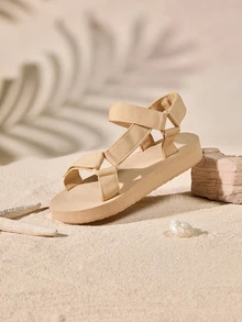 Tropiscape 女士魔術貼踝帶平底涼鞋,時尚露趾平底涼鞋 - 棕色 - 查看 2