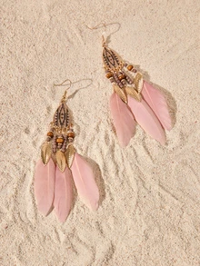 Tropiscape 2pcs/Set Women Feather Tassel Earrings, Fashion Versatile For Daily Wear - Multicolor - View 4