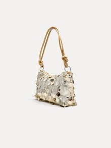 TuEzra 1pc Gold-Tone Glittery Crescent Moon Shape PVC Shoulder Bag For Women , Gold Bag - Gold - View 2