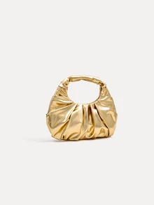 TuEzra 2024 Spring New Arrival Women Handbag, One Piece Of Solid Color Faux Pearl Glossy PU Cloud Bag, Fashionable And Concise Stitching Design With Elegant Elegant For Lady, Foldable And Wrinkled Bag Style. , New Year - Gold - View 3
