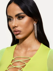 TuEzra Rhinestone Tassel Drop Earrings - Yellow Gold - View 5