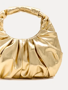 TuEzra 2024 Spring New Arrival Women Handbag, One Piece Of Solid Color Faux Pearl Glossy PU Cloud Bag, Fashionable And Concise Stitching Design With Elegant Elegant For Lady, Foldable And Wrinkled Bag Style. , New Year - Gold - View 5