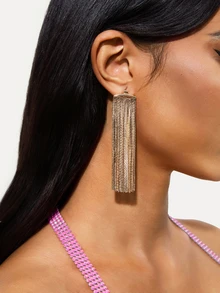 TuEzra 1 Pair Metal Chain Tassel Pendant Earrings, Elegant Minimalist Style Jewelry Fashion Earring For Women - Gold - View 3