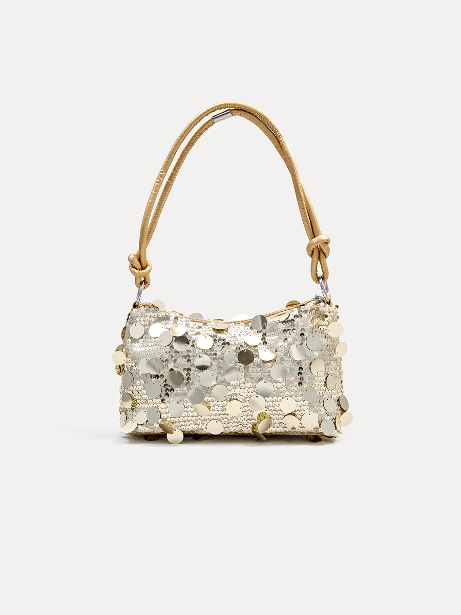 TuEzra 1pc Gold-Tone Glittery Crescent Moon Shape PVC Shoulder Bag For Women , Gold Bag - Gold - View 1