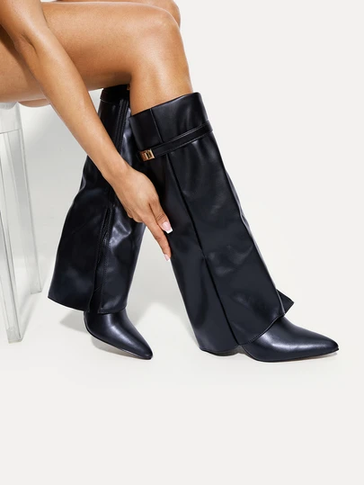 TuEzra Fall/Winter 2025 Spring/Summer New European & American Pointed Toe Tall Boots Women, Slim Fit Straight Leg Shaft Boots, Wedge Heel Riding Boots