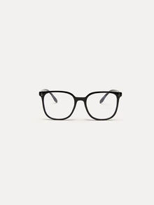 TuEzra 1 Pair Unisex Square Rivet Minimalist Glasses, Suitable For Computer, Gaming, TV, Smartphone, Clear Lenses, Eye Protection - Black Flat - View 2