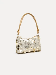 TuEzra 1pc Gold-Tone Glittery Crescent Moon Shape PVC Shoulder Bag For Women , Gold Bag - Gold - View 5