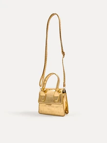 TuEzra Crocodile Pattern Mini Handbag, Crossbody Bag - Gold - View 3