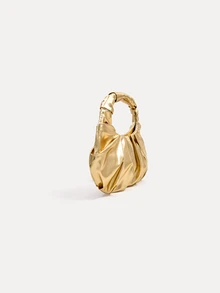 TuEzra 2024 Spring New Arrival Women Handbag, One Piece Of Solid Color Faux Pearl Glossy PU Cloud Bag, Fashionable And Concise Stitching Design With Elegant Elegant For Lady, Foldable And Wrinkled Bag Style. , New Year - Gold - View 4