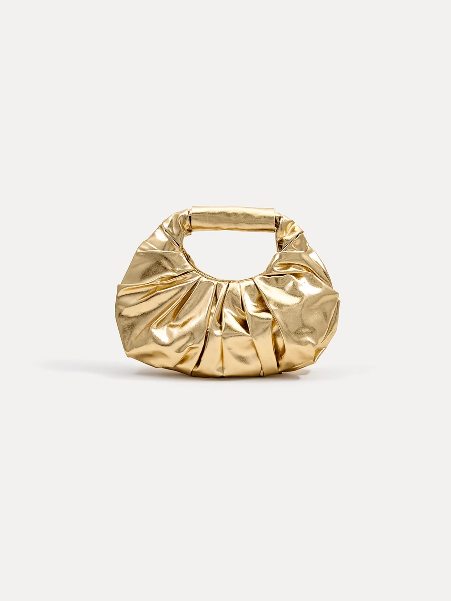 TuEzra 2024 Spring New Arrival Women Handbag, One Piece Of Solid Color Pearl Glossy PU Cloud Bag, Fashionable And Concise Stitching Design With Elegant Elegant For Lady, Foldable And Wrinkled Bag Style. - Gold - View 1