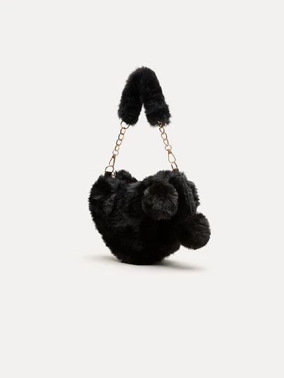 毛茸茸的女孩钱包，心形蓬松女士手提包，柔软小号单肩包，手拿包，配有金属链带，完美最佳的搞笑新奇和恶作剧礼物，新款秋冬女包，最佳秋季钱包，送给她的完美情人节礼物，有史以来最佳情人节礼物选择，心形钱包，与情人节连衣裙完美搭配，与女士秋季服装完美搭配，新款女士皮草包