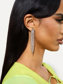 TuEzra Rhinestone Tassel Drop Earrings - Yellow Gold - View 3