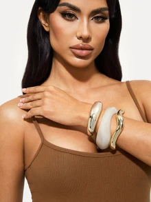 TuEzra 3pcs Resin Bangle Set, Women Simple Thick Bangle, Basic Bangle Set, Everyday Wear Stacking Bangles - Multicolor - View 1