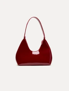 TuEzra Korean Style Niche Red Lacquer Leather Crescent Shoulder Bag, Ladies Handbag, Stylish Underarm Bag, Good Quality - Burgundy - View 3