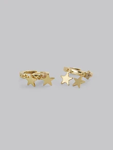 DareSee 1 Pair Recommended "Unique" Copper Micro-Inlaid Star Earrings/New European And American Style Copper Micro-Inlaid Cubic Zirconia Double Shooting Star Gorgeous Earrings. All Season, Suitable For Ladies' Academic/Business/Holiday/Party/Daily Wear (2025 Yiwu Jewelry Recommended Exclusive) Music Fest - Yellow Gold - View 1
