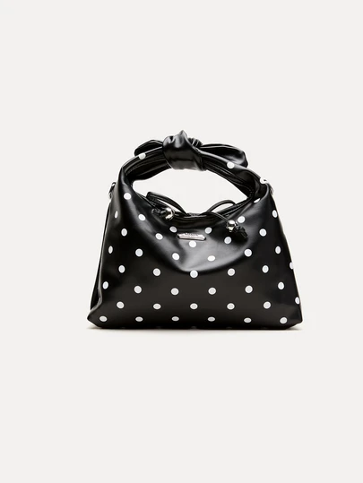 TuEzra Fashion Polka Dot Tote Bag Women's Versatile Shoulder Crossbody Bag Retro Bow Decoration Drawstring Crescent Bag