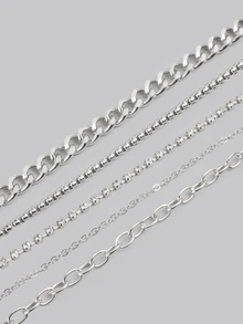 DareSee 4pcs/Set Gothic Punk Style Ladies Pendant Necklace Personalized Design Love Cross Ladies Chain Necklace Y2K Ballet-Style Rock Dark Style Ladies Necklace - Silver - View 4