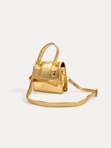 TuEzra Crocodile Pattern Mini Handbag, Crossbody Bag - Gold - View 4
