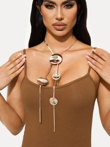 TuEzra 1pc Women's New Y Style Necklace, Vintage Creative Round Asymmetrical Heart Pendant Pendant Chain, Exaggerated Long Sweater Chain For Daily, Gift, Party Jewelry - Golden - View 5