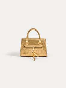 TuEzra Mini Crocodile Pattern Fashionable Multi-Use Zipper Closure Handbag With Detachable Shoulder Strap For Women, Animal Print Women Bag - Gold - View 1