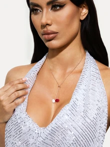 TuEzra 1 件时尚水晶心形吊坠项链，适合女性日常佩戴的礼物，情人节礼物 - 紅色 - 查看 5