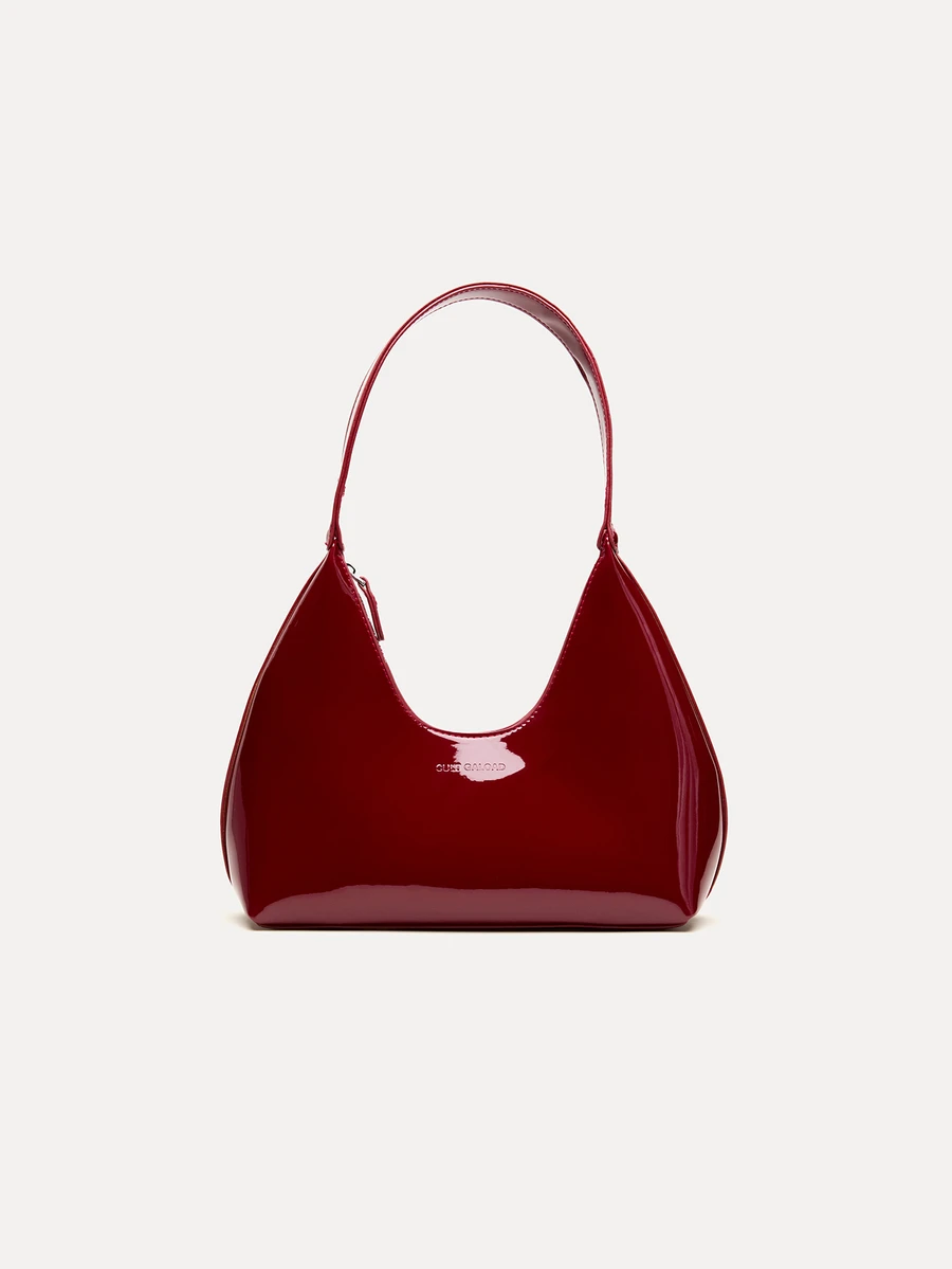 TuEzra Korean Style Niche Red Lacquer Leather Crescent Shoulder Bag, Ladies Handbag, Stylish Underarm Bag, Good Quality - Burgundy - View 1