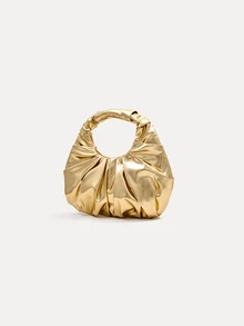 TuEzra 2024 Spring New Arrival Women Handbag, One Piece Of Solid Color Faux Pearl Glossy PU Cloud Bag, Fashionable And Concise Stitching Design With Elegant Elegant For Lady, Foldable And Wrinkled Bag Style. , New Year - Gold - View 2