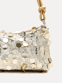 TuEzra 1pc Gold-Tone Glittery Crescent Moon Shape PVC Shoulder Bag For Women , Gold Bag - Gold - View 3