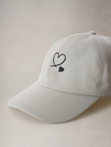 Hatastic 1pc Beige Baseball Cap With 2 Heart Designs, Unisex Outdoor Sun Hat, Essential Item - Beige - View 5