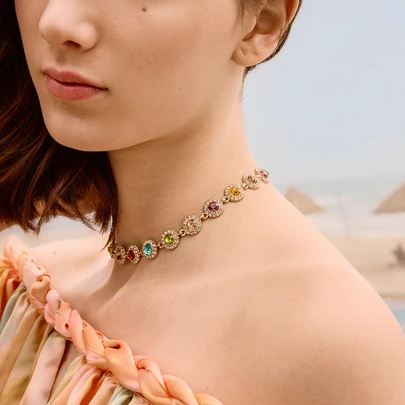 Glizzene Elegant Stylish Colorful Rhinestones Necklace Decorative Accessories Holiday Birthday Party Gift For Girls Wedding Wedding