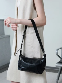 CHICVUE Bolso de hombro estilo europeo vintage y retro, con cremallera, hecho con diseño estilo hippie para un aspecto único, se puede usar como bolso de mano o bolso de sobaco, bolso casual de negocios para mujer, perfecto para la oficina, los negocios y el trabajo, bolso japonés, bolso vintage para mujer - Negro - Ver 2
