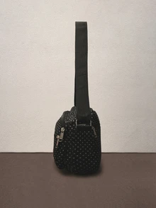 Hatastic 休闲多口袋圆点尼龙斜挎包 - 黑與白 - 查看 3